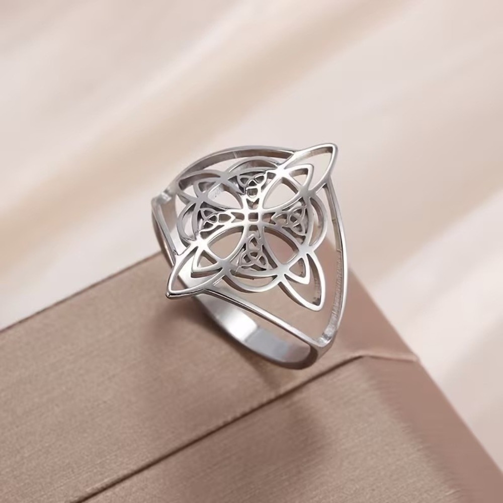 Womens Stainless Steel Celtic Knot Witches.Knot Ring Silver Tone Filigree Size 9